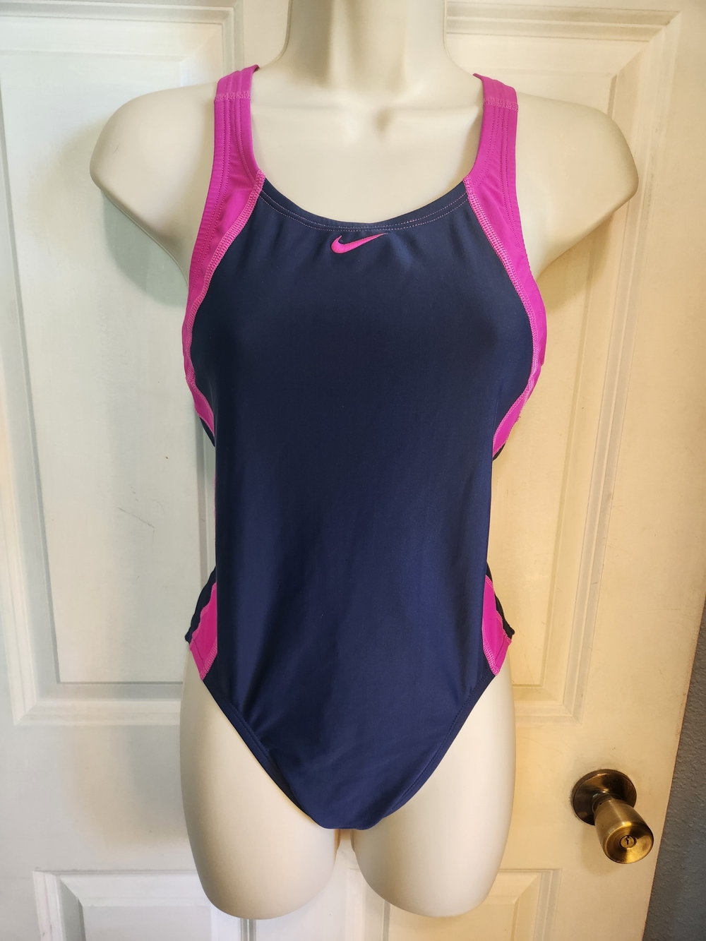 Nike Women's Navy One-Piece Swimsuit with Pink Trim